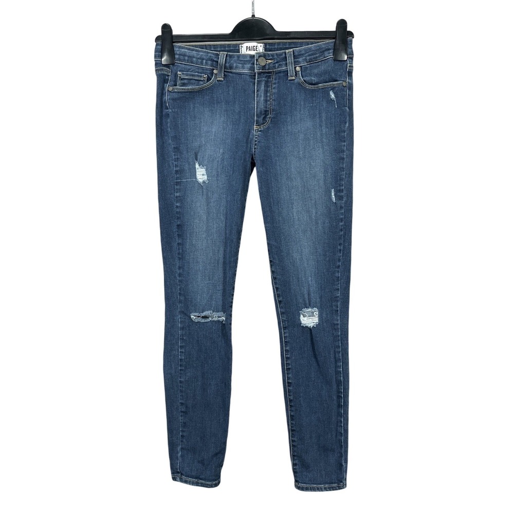 PAIGE Verdugo BLUE Destroyed Stretch Denim HIGH-RISE Ankle SKINNY Jeans Sz 30